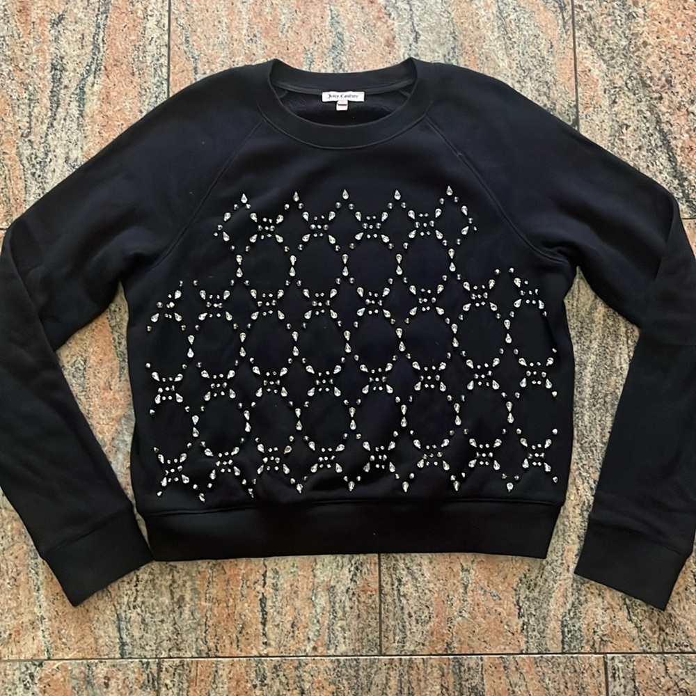 Juicy couture sweatshirt woman’s sz M black crew neck blinged pullover